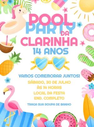 Convite Aniversário Pool Party Tropical para Editar Online