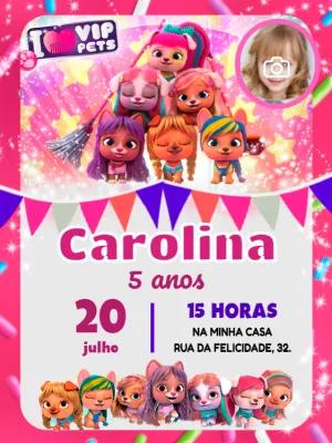 Convite Aniversário Vip Pets com Foto para Editar Online