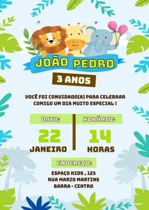 Convite Aniversário Safari com Animais Fofos para Editar Online