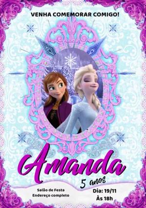 Convite de Aniversário Frozen com Anna e Elsa para Editar