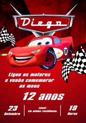Convite de Aniversário Carros Relâmpago McQueen para Editar