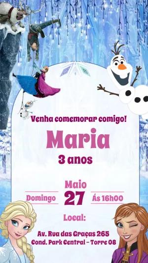 Convite de Aniversário Frozen com Personagens para Editar