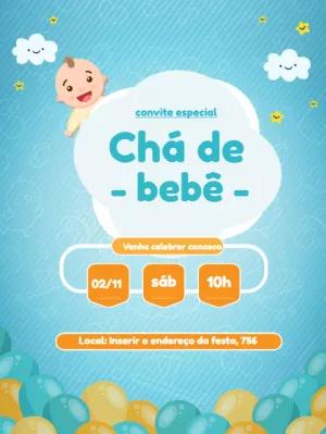Convite Chá de Bebê Menino Azul para Editar Online e Imprimir