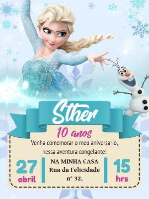 Convite de Aniversário Frozen com Elsa e Olaf para Editar