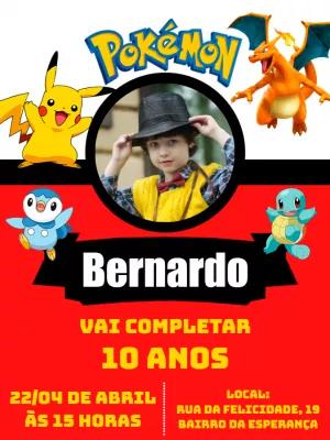 Convite de Aniversário Pokémon com Foto para Editar Online