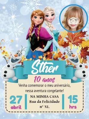 Convite de Aniversário Frozen com Foto para Editar Online
