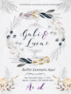 Convite de Casamento Folhagem Aquarela para Editar Online