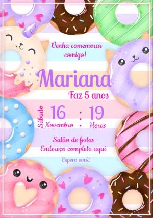 Convite de Aniversário Donuts Fofos para Editar Online