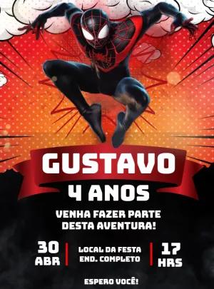 Convite de Aniversário Homem-Aranha Miles Morales para Editar
