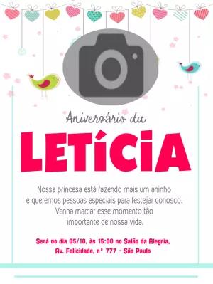 Convite Aniversário Passarinho com Foto para Editar Online