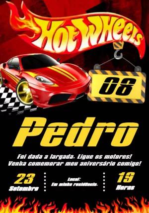 Convite de Aniversário Hot Wheels para Editar Online com Carros