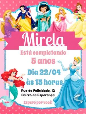 Convite Aniversário Princesas da Disney para Editar Online