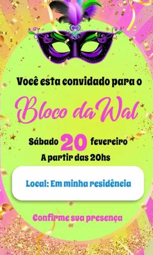 Convite Bloquinho de Carnaval com Máscara para Editar Online