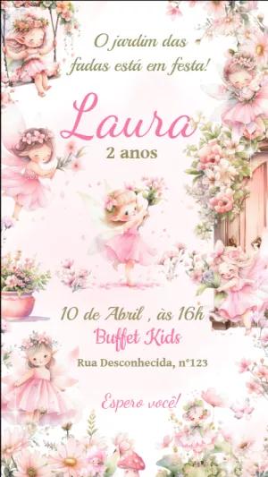 Convite Aniversário Jardim das Fadas para Editar Online