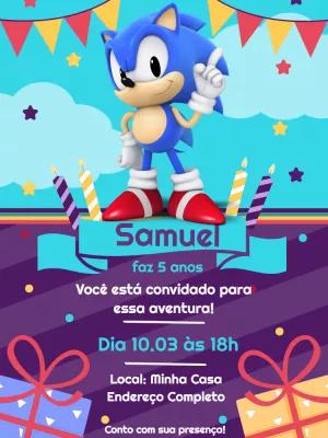 Convite de Aniversário Sonic Editável Online para Festa Infantil