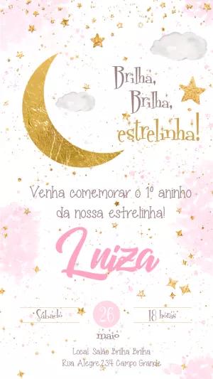 Convite Aniversário Brilha Brilha Estrelinha para Editar Online