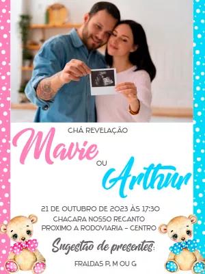 Convite Chá Revelação Ursinhos com Foto para Editar Online
