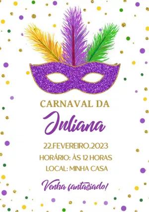 Convite Aniversário Carnaval com Máscara para Editar Online
