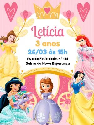 Convite de Aniversário Princesas Disney para Editar Online