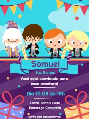 Convite Aniversário Harry Potter com Personagens para Editar Online