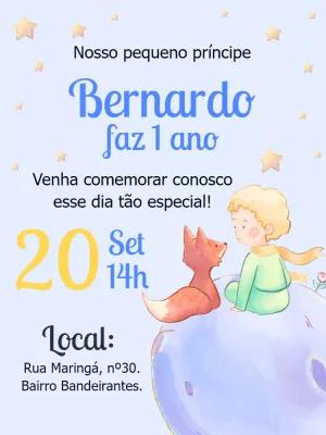 Convite Aniversário Pequeno Príncipe Aquarela para Editar Online