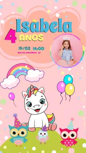 Convite de Aniversário Unicórnio com Foto para Editar Online