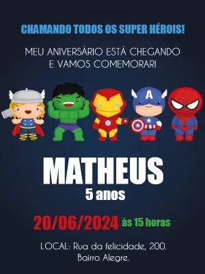 Convite de Aniversário Vingadores Cute para Editar Online