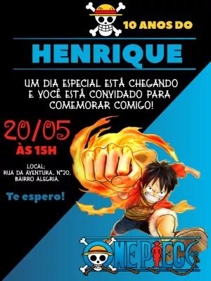 Convite de Aniversário One Piece com Luffy para Editar Online