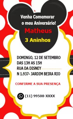 Convite de Aniversário Mickey Mouse para Editar Online