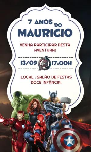 Convite Aniversário Vingadores com Heróis para Editar Online