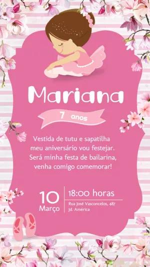 Convite de Aniversário Bailarina Delicada para Editar Online