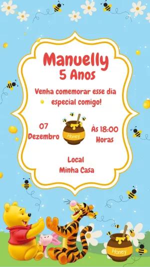 Convite Aniversário Ursinho Pooh e Amigos para Editar Online