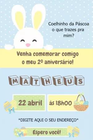 Convite de Aniversário Páscoa com Coelhinho para Editar Online