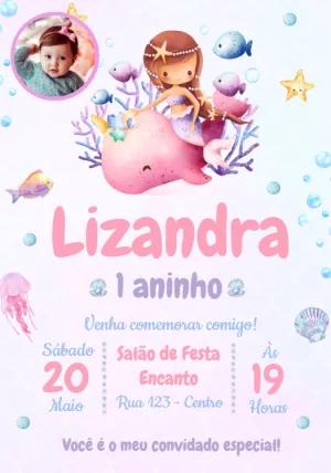 Convite Aniversário Sereia com Foto para Editar Online