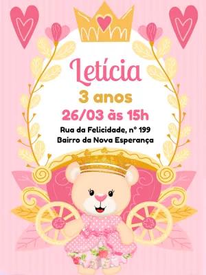 Convite Aniversário Ursinha Princesa para Editar Online