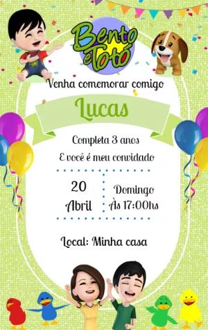 Convite de Aniversário Bento e Totó para Editar Online
