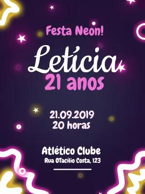 Convite de Aniversário Neon Balada para Editar Online