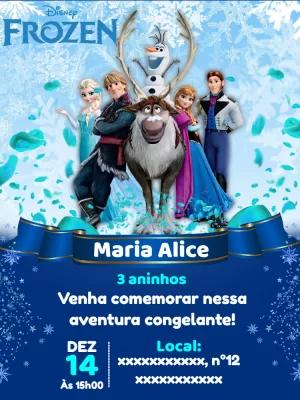 Convite de Aniversário Frozen com Personagens para Editar Online