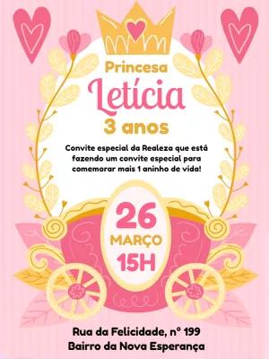 Convite de Aniversário Princesa com Carruagem para Editar Online