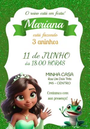 Convite Aniversário Princesa Tiana para Editar Online