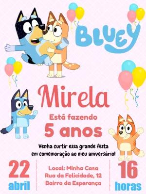 Convite de Aniversário Bluey e Bingo para Editar Online