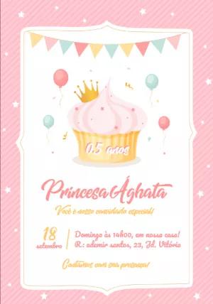 Convite Aniversário Princesa Cupcake Rosa para Editar Online