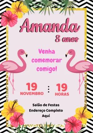 Convite Aniversário Flamingo Tropical para Editar Online