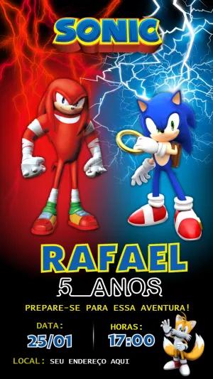 Convite de Aniversário Sonic e Knuckles Editável Online