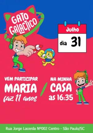 Convite de Aniversário Gato Galáctico para Editar Online