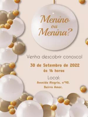Convite Chá Revelação Balões Dourados para Editar Online