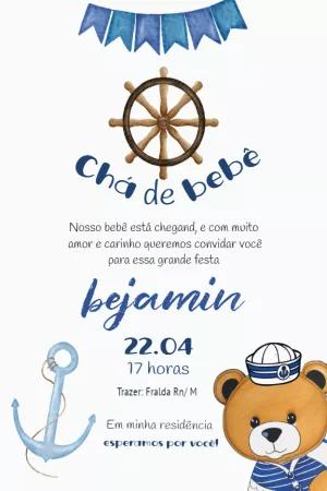 Convite Chá de Bebê Ursinho Marinheiro para Editar Online