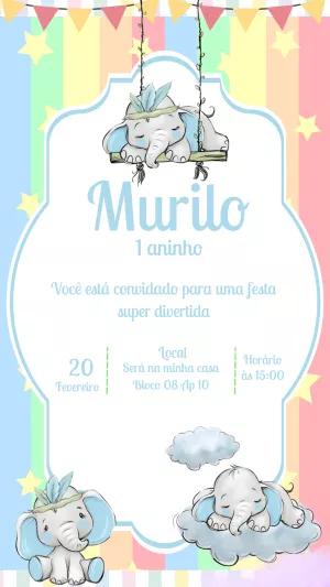 Convite de Aniversário Elefantinho Fofo para Editar Online
