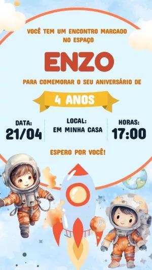 Convite de Aniversário Astronauta no Espaço para Editar Online