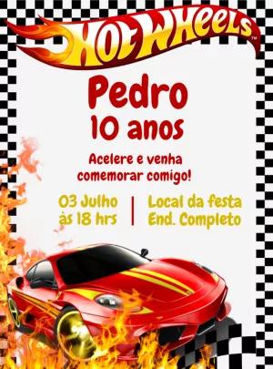 Convite de Aniversário Hot Wheels com Carros para Editar Online